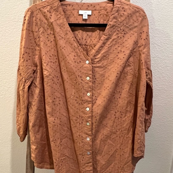 J. Jill Mustard  3/4 Sleeve Notched Collar Blouse - Picture 1 of 3